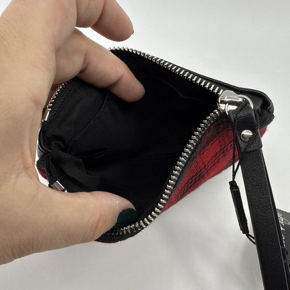 Charlie Paige Black Red Plaid Strap Wristlet Clutch Purse NWT 7x4